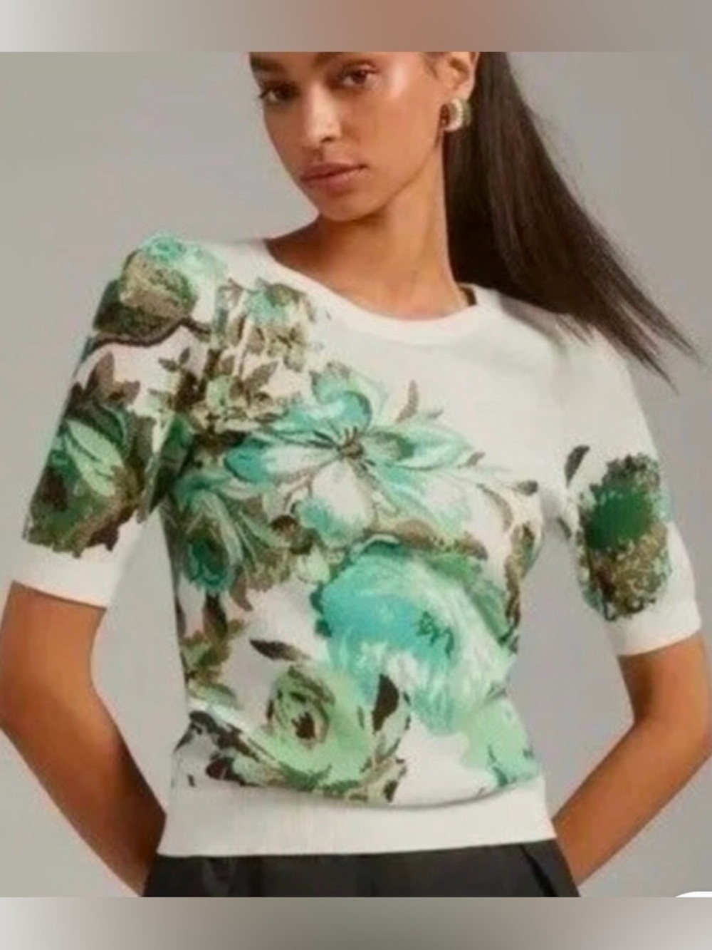 Maeve By Anthropologie Short Sleeves Sweater Harmon Jacquard White Sz Xxs